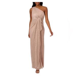 Adrianna Papell Stardust Blush Metallic One Shoulder Cocktail Dress | 10